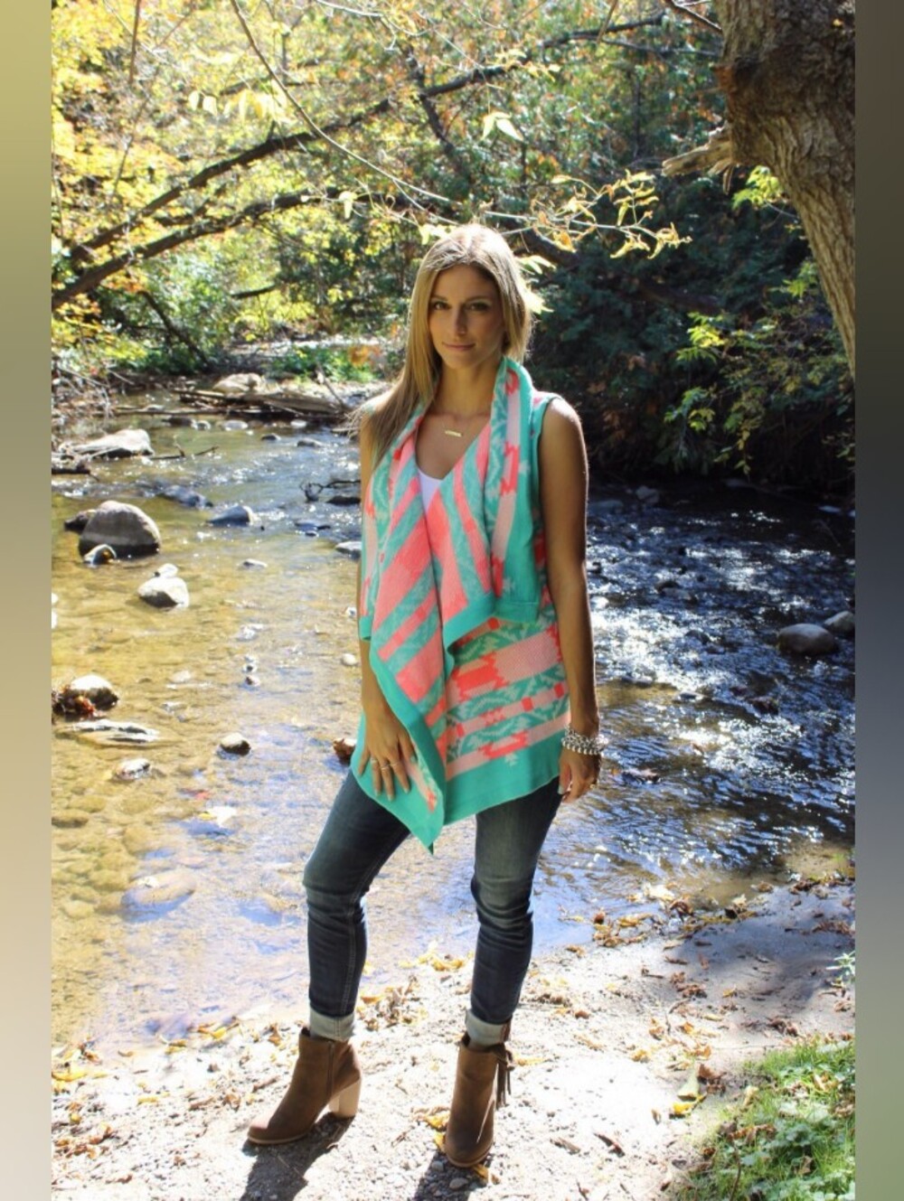 💥 B Sharpe Aztec Print Draped Knit Sweater Vest
